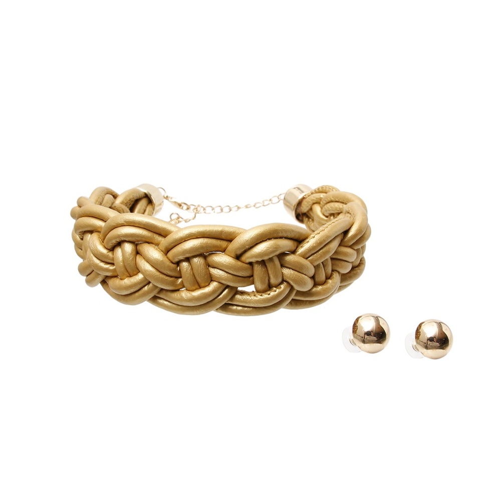 Gold Vegan Leather Braided Choker Set